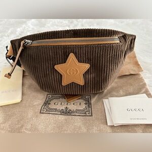 GUCCI Interlocking G Star Childrens Kids Crossbody Belt Bag Fanny Brown Corduroy